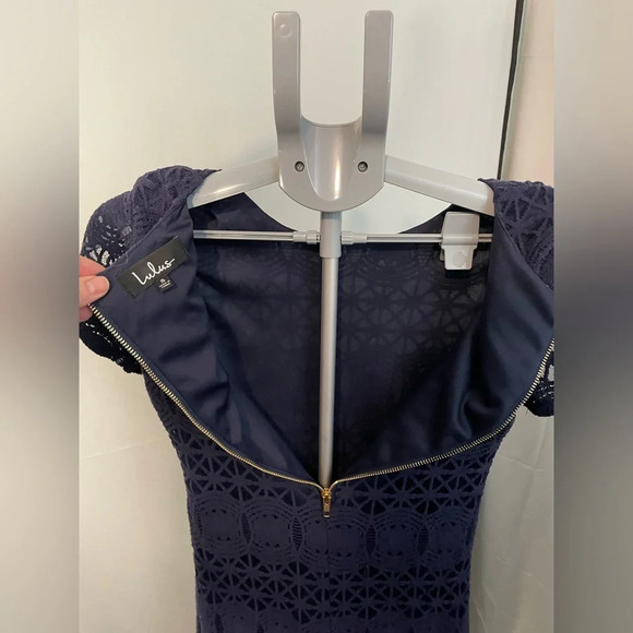 Lulus ‎ SZ small Navy Blue Floral Crochet Lace Short Sleeve Mini Dress - Picture 3 of 10